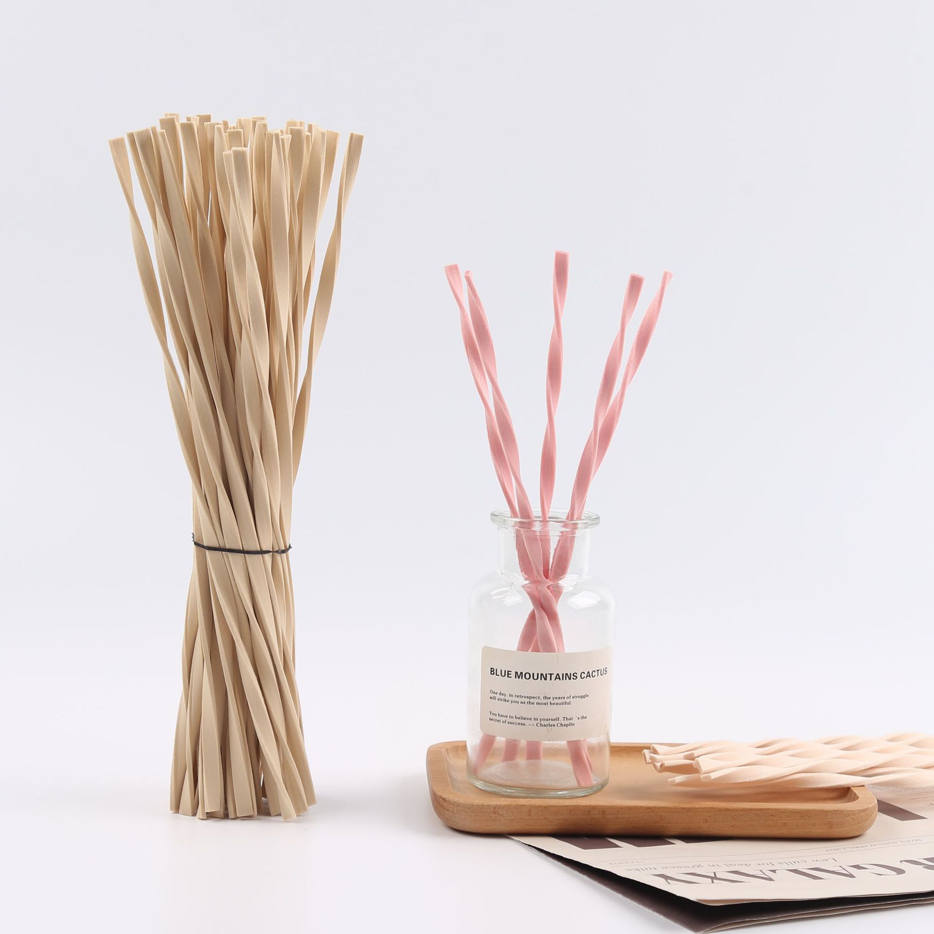 Home Fragrance Diffuser Sticks - Палочки диффузорные спиральные розовые/деревянные, 10 шт.,